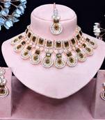 Green rose gold premium designer american diamond and stone work necklace set