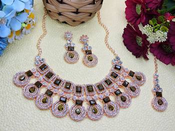 Green rose gold premium designer american diamond and stone work necklace set 2