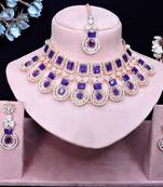 Blue rose gold premium designer american diamond and stone work necklace set