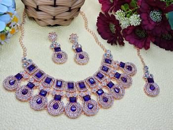 Blue rose gold premium designer american diamond and stone work necklace set 2