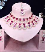 Purple rose gold premium designer american diamond and stone work necklace set