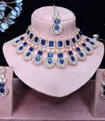 Blue rose gold premium designer american diamond and stone work necklace set