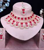 Pink rose gold premium designer american diamond and stone work necklace set