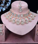 White rose gold premium designer american diamond and stone work necklace set