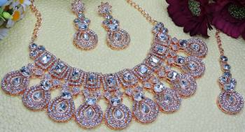 White rose gold premium designer american diamond and stone work necklace set 2