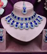 Blue rhodium premium designer american diamond and stone work necklace set