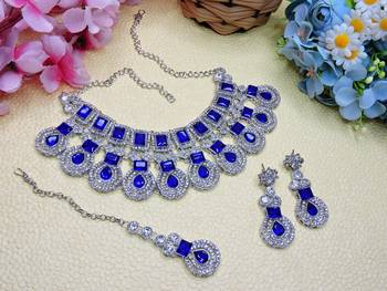 Blue rhodium premium designer american diamond and stone work necklace set 2