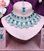 Green rhodium premium designer american diamond and stone work necklace set
