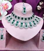 Green rhodium premium designer american diamond and stone work necklace set