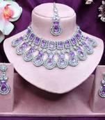 Purple rhodium premium designer american diamond and stone work necklace set