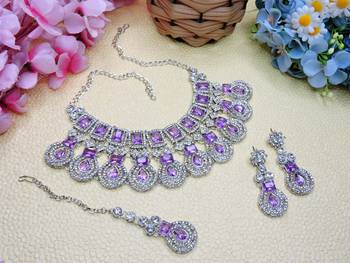 Purple rhodium premium designer american diamond and stone work necklace set 2