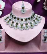 Green rhodium premium designer american diamond and stone work necklace set