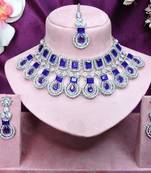 Blue rhodium premium designer american diamond and stone work necklace set