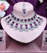 Purple rhodium premium designer american diamond and stone work necklace set