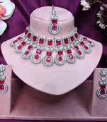 Pink rhodium premium designer american diamond and stone work necklace set