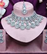 White rhodium premium designer american diamond and stone work necklace set