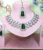 Green yellow gold premium designer american diamond and stone work necklace set