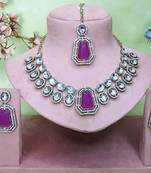 Purple yellow gold premium designer american diamond and stone work necklace set