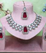 Maroon yellow gold premium designer american diamond and stone work necklace set