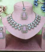 Pink yellow gold premium designer american diamond and stone work necklace set