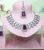 Purple yellow gold premium designer american diamond and stone work necklace set