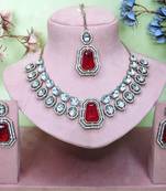 Pink yellow gold premium designer american diamond and stone work necklace set