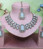 White yellow gold premium designer american diamond and stone work necklace set