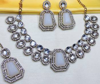 White yellow gold premium designer american diamond and stone work necklace set 2