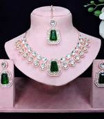 Green rose gold premium designer american diamond and stone work necklace set