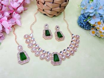Green rose gold premium designer american diamond and stone work necklace set 2