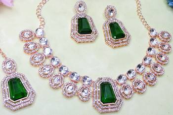 Green rose gold premium designer american diamond and stone work necklace set 3