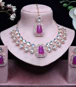 Purple rose gold premium designer american diamond and stone work necklace set