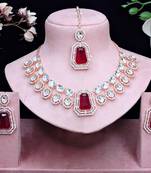 Maroon rose gold premium designer american diamond and stone work necklace set