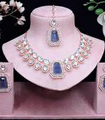 Blue rose gold premium designer american diamond and stone work necklace set