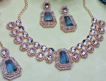 Blue rose gold premium designer american diamond and stone work necklace set 3