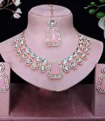 Pink rose gold premium designer american diamond and stone work necklace set