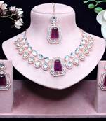 Purple rose gold premium designer american diamond and stone work necklace set