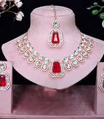 Pink rose gold premium designer american diamond and stone work necklace set