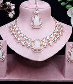 White rose gold premium designer american diamond and stone work necklace set