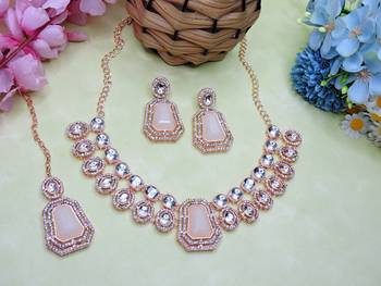 White rose gold premium designer american diamond and stone work necklace set 2