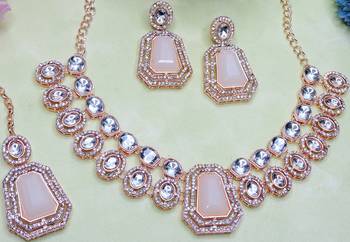 White rose gold premium designer american diamond and stone work necklace set 3