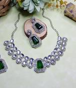Green rhodium premium designer american diamond and stone work necklace set