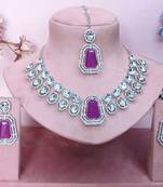 Purple rhodium premium designer american diamond and stone work necklace set
