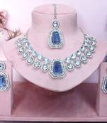 Blue rhodium premium designer american diamond and stone work necklace set