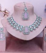 Pink rhodium premium designer american diamond and stone work necklace set