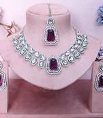 Purple rhodium premium designer american diamond and stone work necklace set