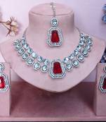 Pink rhodium premium designer american diamond and stone work necklace set