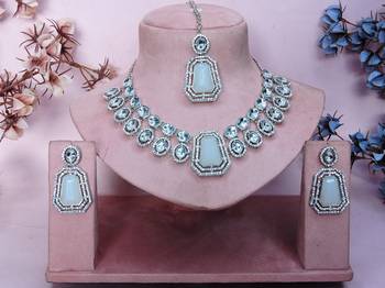 White rhodium premium designer american diamond and stone work necklace set 1