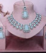 White rhodium premium designer american diamond and stone work necklace set