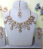 Gold yellow gold premium designer american diamond and stone work necklace set